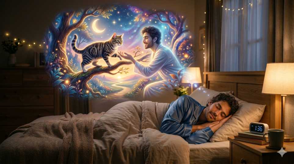 person dreaming about a cat